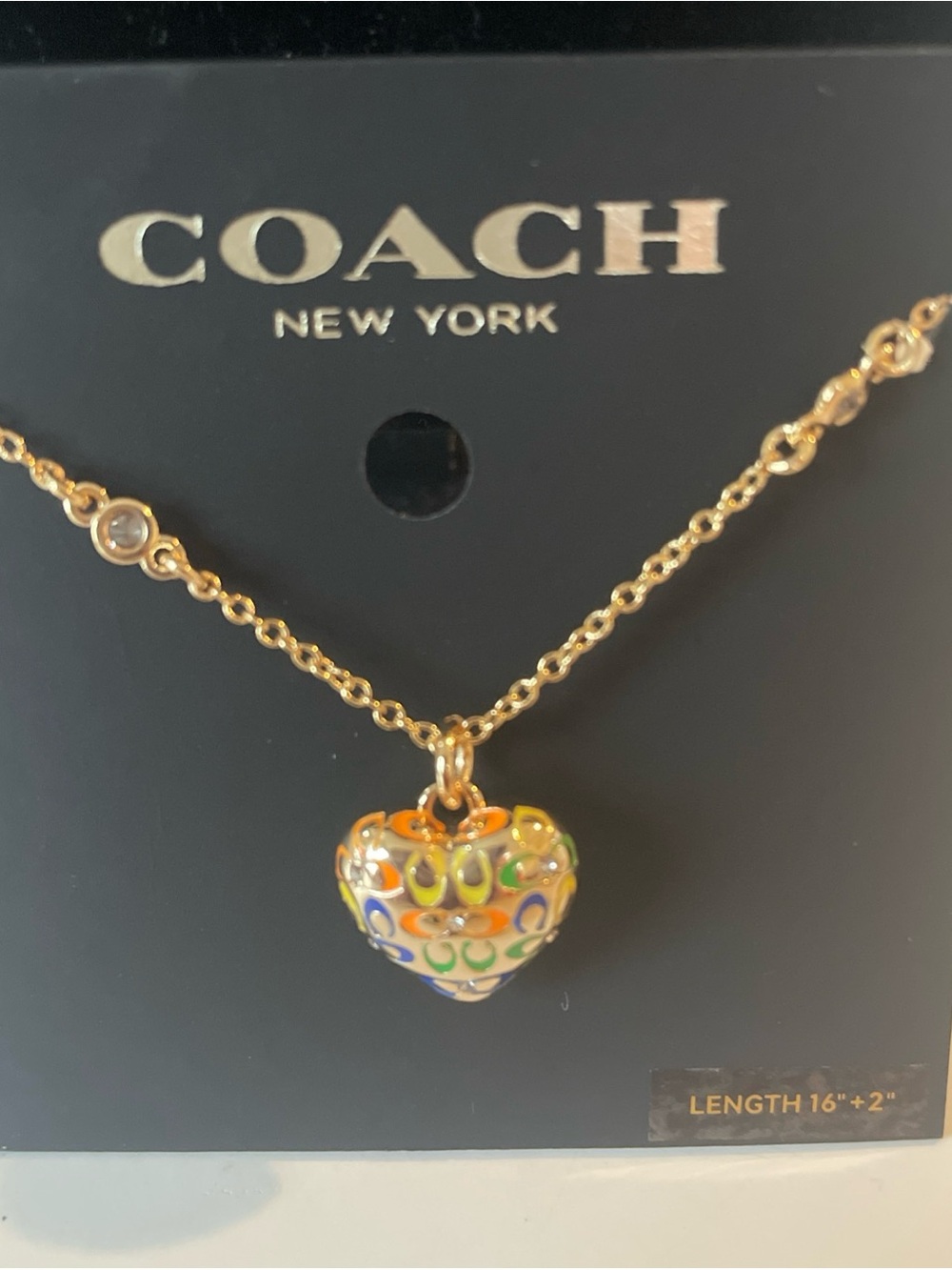 Coach Gold-Tone Multicolor Enamel Heart Pendant Necklace
